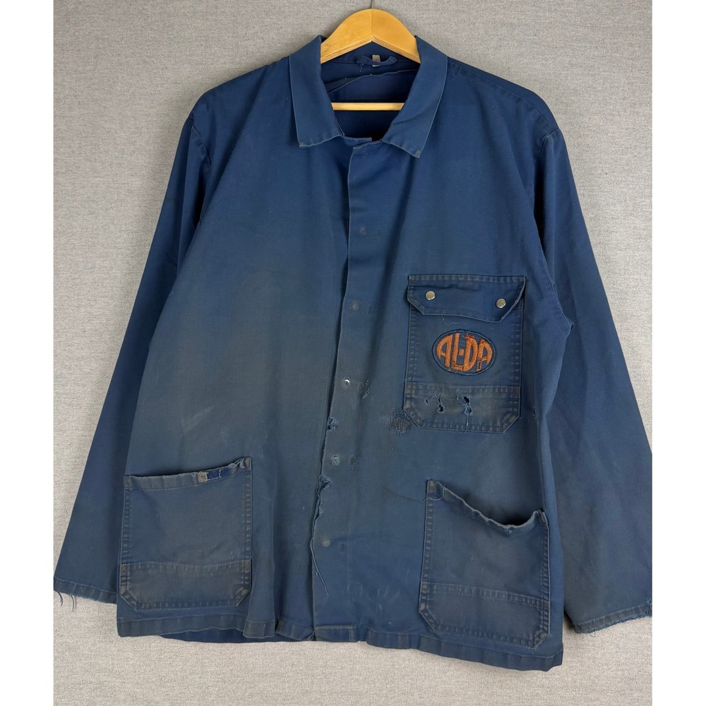 Vintage Faded Blue French Chore Jacket ALDA Patch Workwear XL